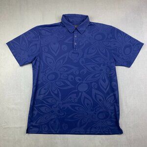 Loudmouth Mens Shirt XL Blue Floral Polo Pique Short Sleeve All Over Print Golf